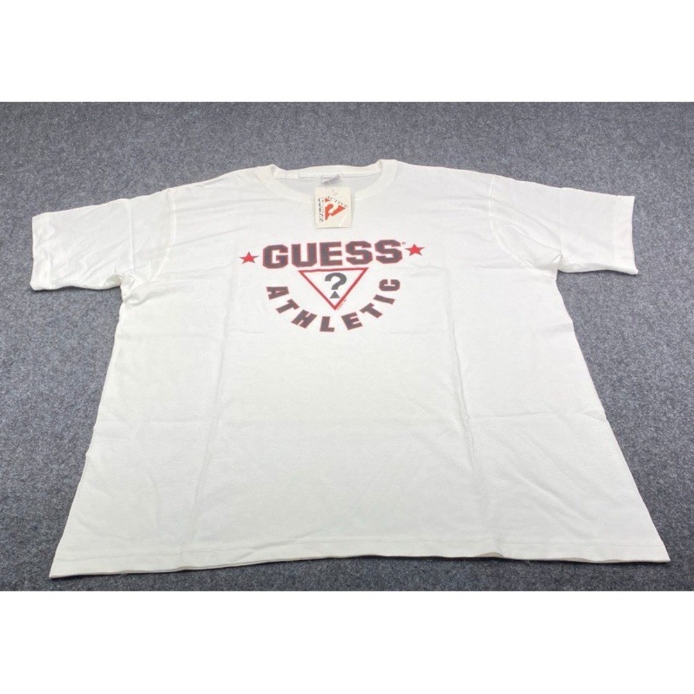 Guess T-Shirt Men XL White Short Sleeve Athletic Logo Graphic Vintage USA